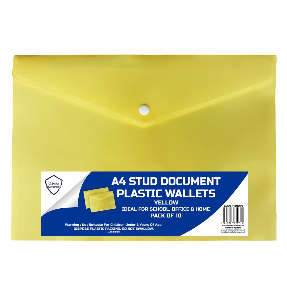 Prime A4 Stud Wallet Yellow Pack of 10